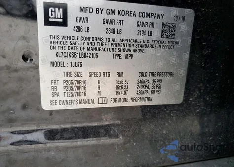 2020 Chevrolet Trax Ls z USA, uszkodzony, nr VIN KL7CJKSB1LB042106